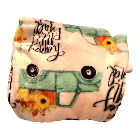 Autumn LEAVES  Oversized plush throw HAPPY FALL Y'ALL  white with teal truck pri - Picture 10 of 11